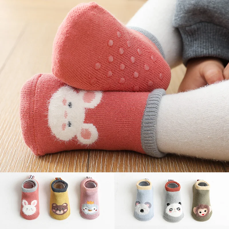 

Cartoon Antiskid Baby terry Socks for toddler Newborn kids infants Winter velvet thicken non slip Floor socks warm Boy girl