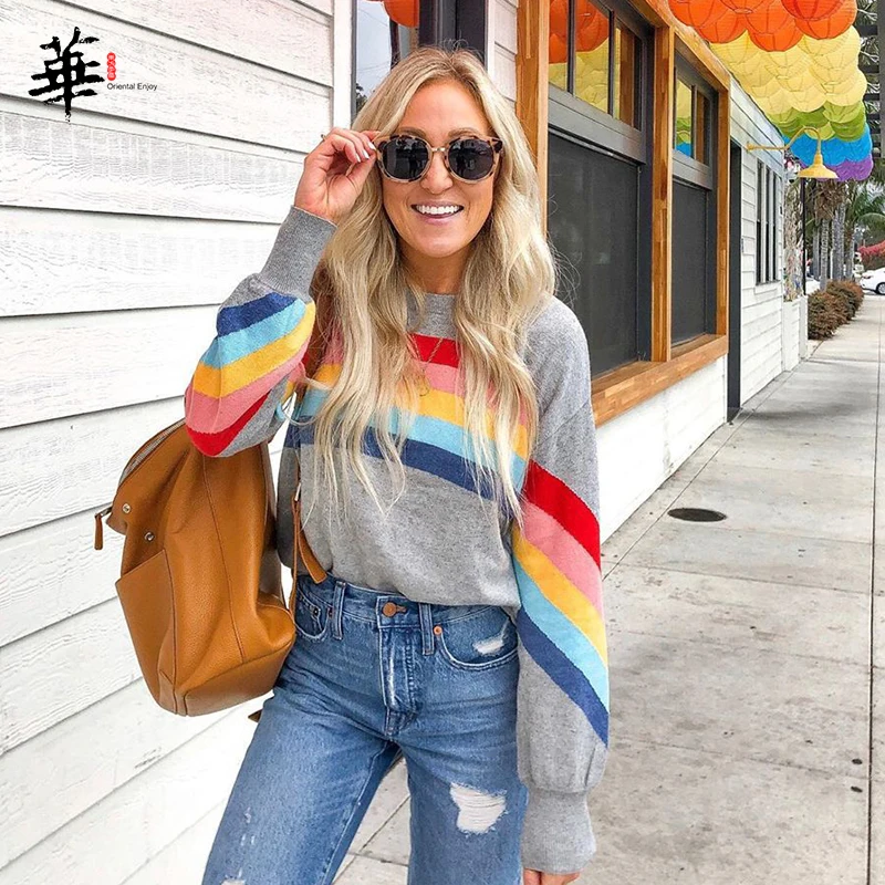 Rainbow Sweatshirt Women Long Sleeve Hoodie Autumn Winter Streetwear Pullover Women Sweetshirts Casual Sweatshirts Top Moletom