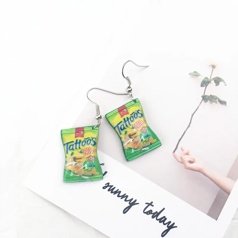 1 пара 18*25 мм Серьги-подвески в виде конфет шармы для закусок картофельных чипсов