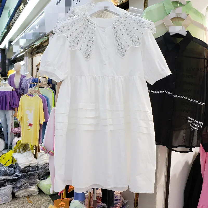 Летнее белое платье в стиле бохо Cakucool с большим отложным воротником кукольная