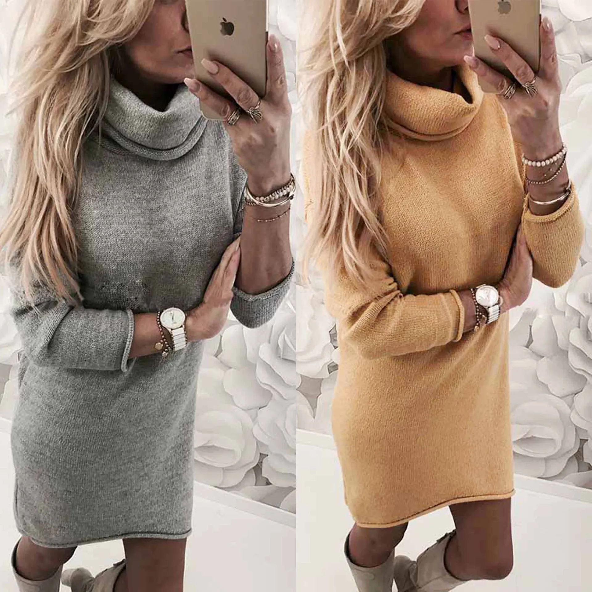 Модное повседневное серое желтое свободное женское элегантное платье с высоким