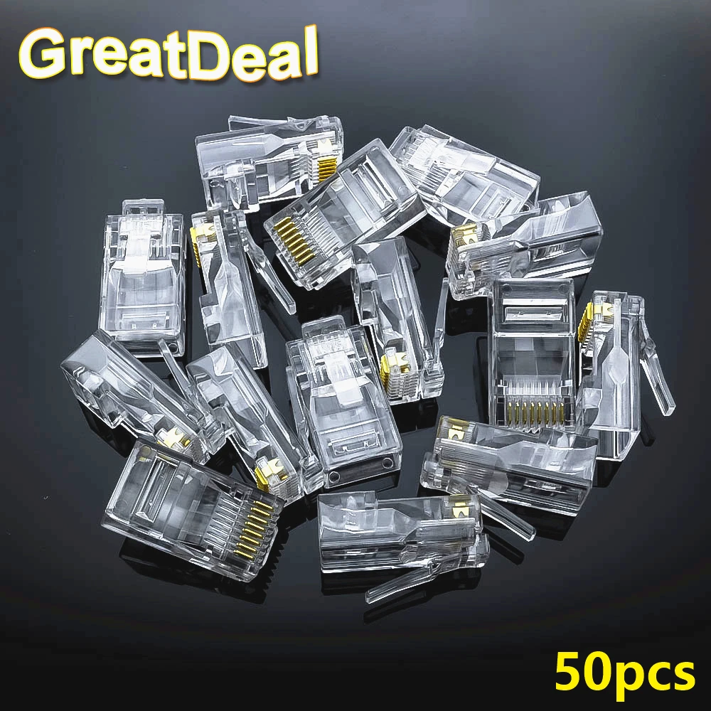 50 шт. 8Pin RJ45 разъем CAT5 CAT5e Cat6 модульный кабель Вилки сети Ethernet с украшением в виде
