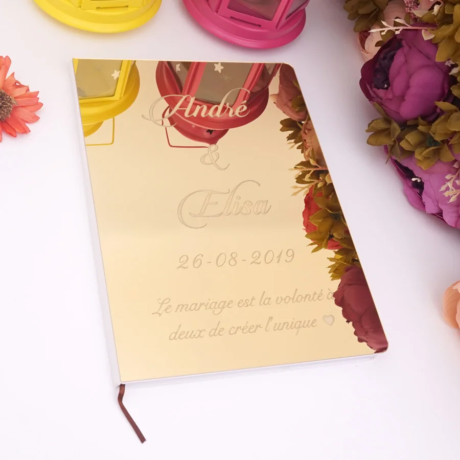 Espejo acr&iacute;lico personalizado, libro de visitas blanco, libro de invitados de firma de boda, decoraci&oacute;n de bautismo, evento y fiesta, regalos-0