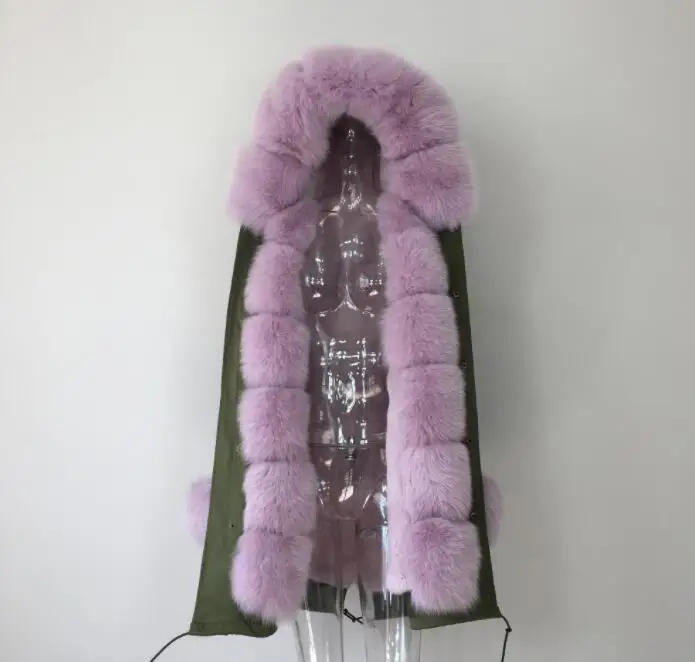 Fandy lokar FL меховая парка зимняя женская куртка модная парка из натурального Лисьего меха с подкладкой из настоящего кроличьего меха теплые женские меховые пальто - Цвет: Green shell