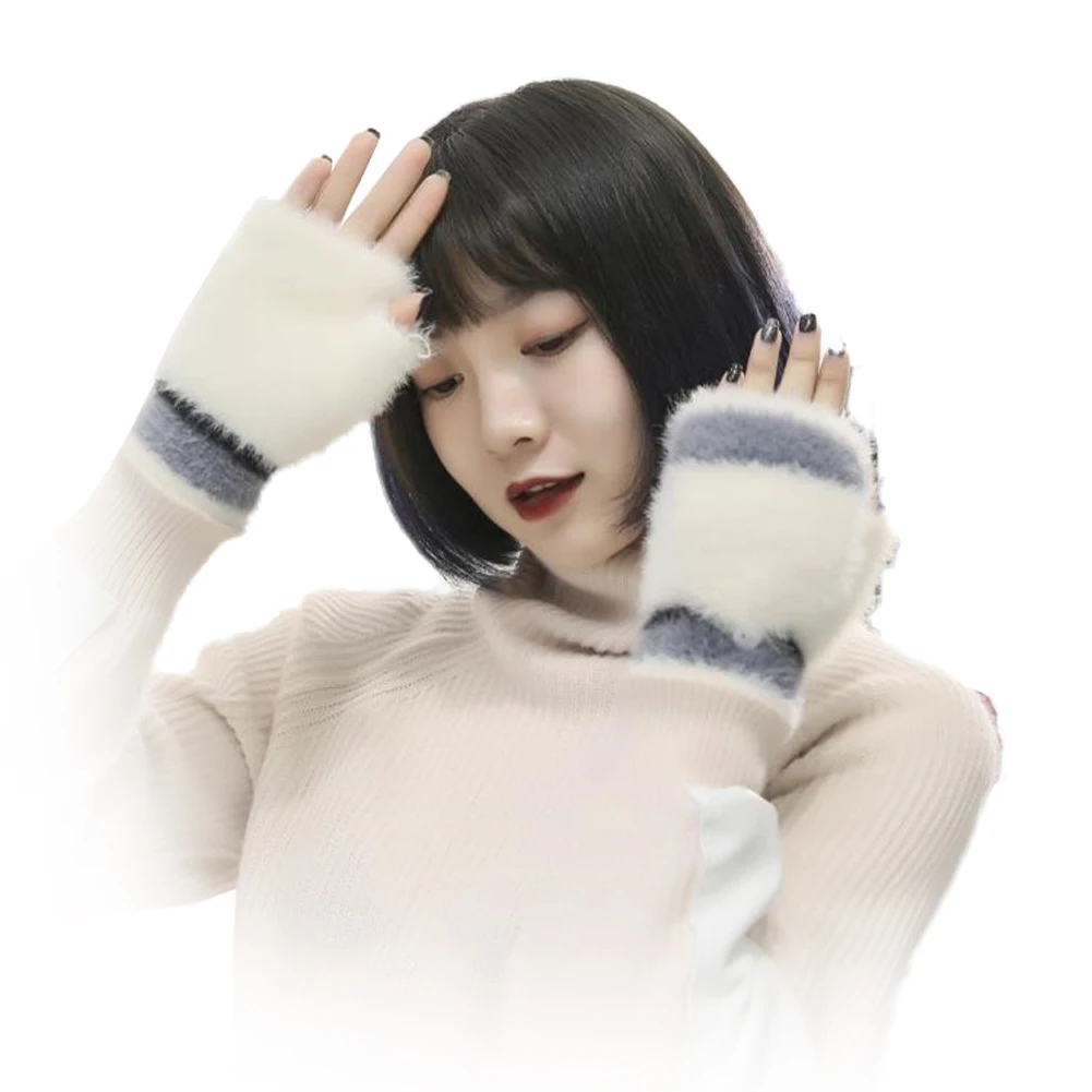 

Mittens Flip Top Adult Student Cold Weather Women Gloves Hand Warmer Stretchy Fashion Faux Fur Convertible Fingerless Winter