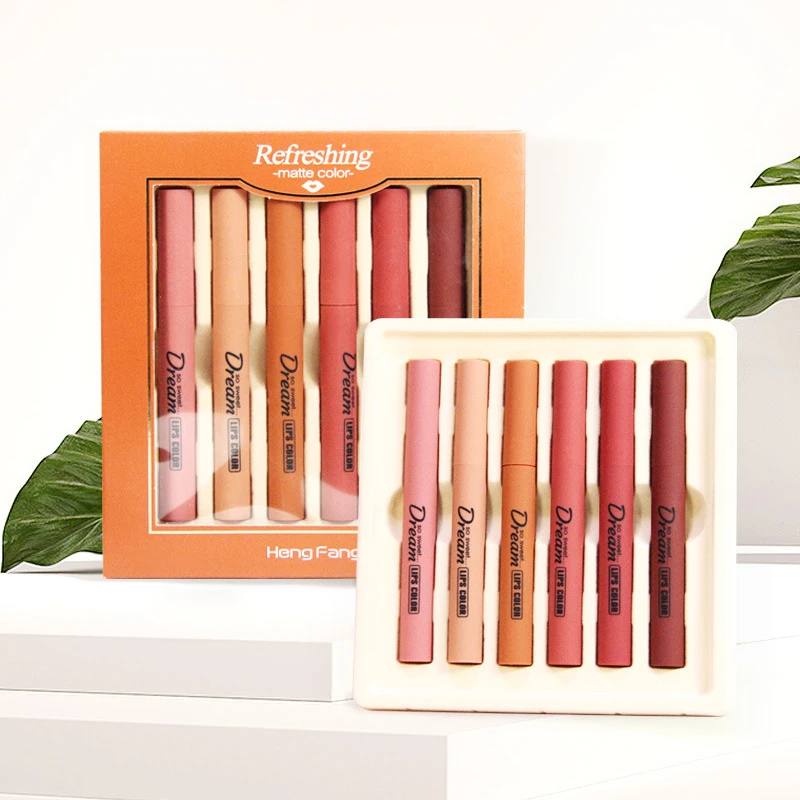 

6pcs/set Hengfang Velvet Matte Color Lipstick Set, Matte and Silky 6 Pumpkin Color Earthy Lip Glaze
