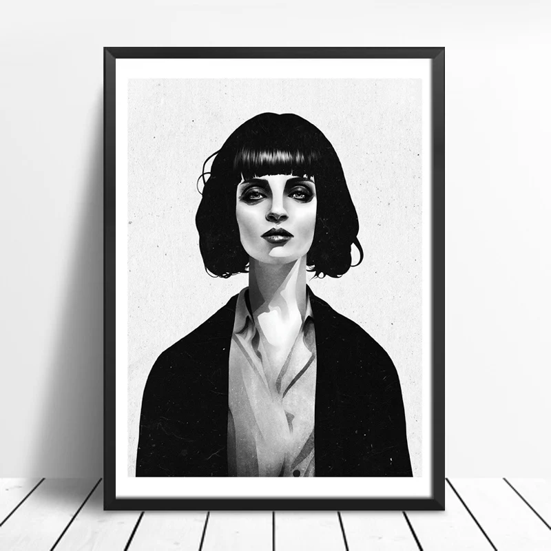 Черно белая портретная печать для девочек постер и на холсте декора гостиной