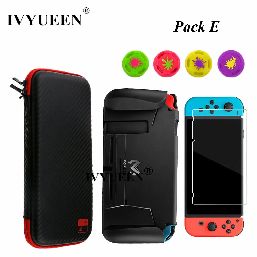 Pack E IVYUEEN 7 в 1 для Nintendo doswitch NS консоль дорожная сумка для переноски и закаленное стекло пленка и твердая оболочка аналоговая защитная накладка крышка - Цвет: Pack E