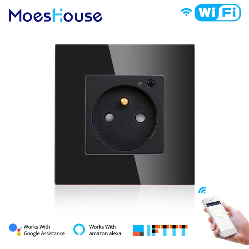 FR WiFi Smart Wall 16A Socket Outlet Glass Panel French Life/Tuya Remote Control Works with Amazon Echo Alexa Google Home | Обустройство