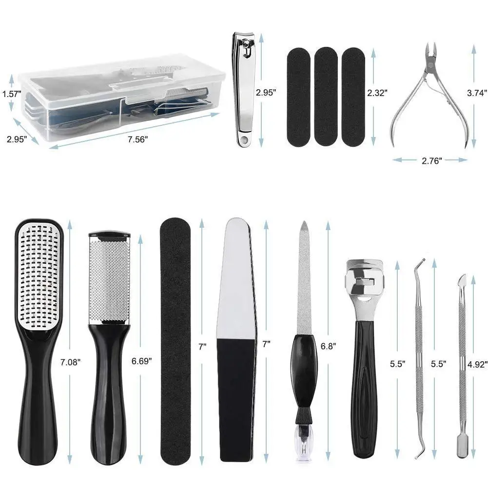 

15 in 1 Professional Foot Care Kit Pedicure Tools Set Black Foot Clean Foot Dead Remover Rasp Toenail Care Skin Steel R5D4