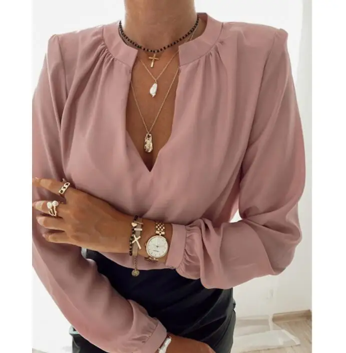 Женская офисная блузка с длинным рукавом элегантная белая Повседневная