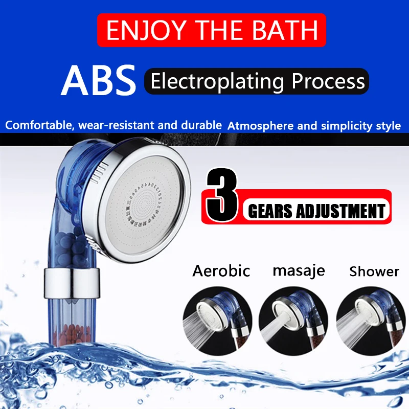 

3-in-1 Multifunction Adjustable Jetting Shower Head Bathroom High Pressure Water Saving Filter SPA With Bracket And Shower Hose
