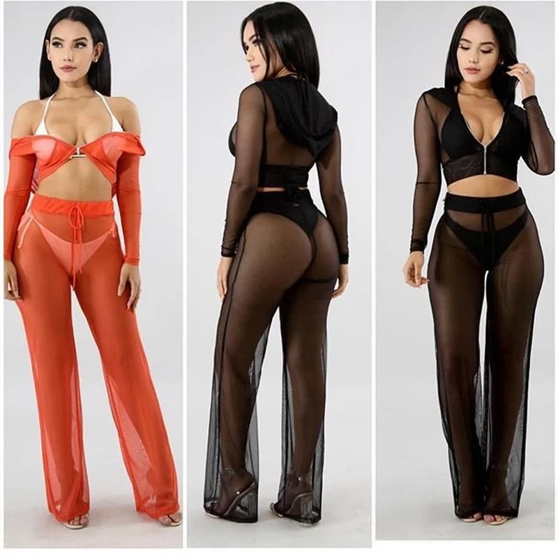 2021 Women 2 Piece Mesh Sets Beachwear Casual Women's Swimming Bathing Suits See Through Sexy Bikini White Swimsuit for Women