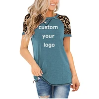 custom logo spring and summer new womens top t shirt leopard print stitching round neck short sleeved t shirt