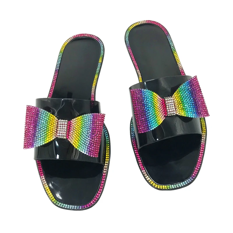 

New Summer 2021 Flip-Flops European and American Fashion Flash Diamond Bow to Wear Women's Slippers