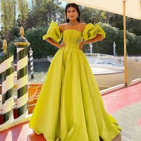 uzn a line pleats satin prom dress sexy high slit strapless evening dress 2022 puffy sleeves party dresses