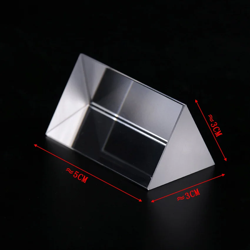 

Students Teaching Equipment 30x30x50mm Triangular Prism Optical Prisms Glass Physics Teaching Refracted Light Spectrum Rainbow
