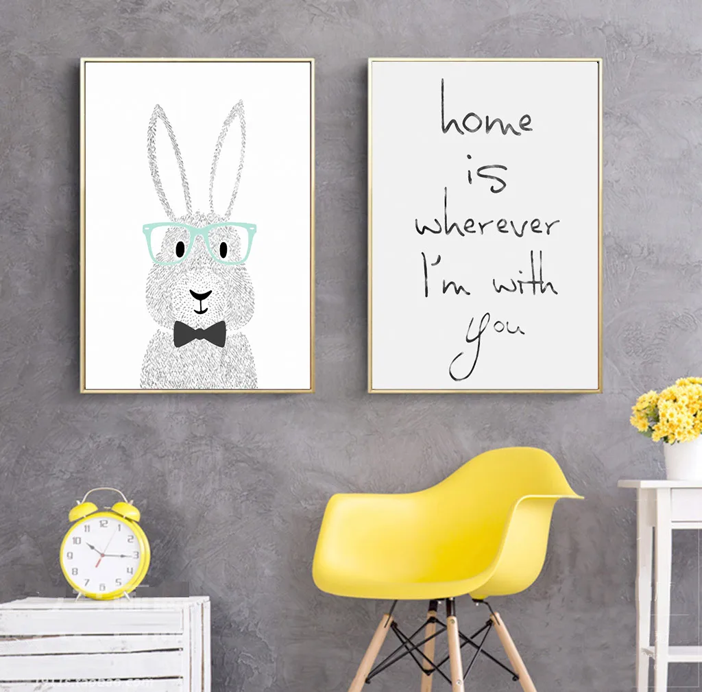 

Cute wall art canvas nursery poster print cartoon rabbit painting nordic children decoration picture baby living room decoration