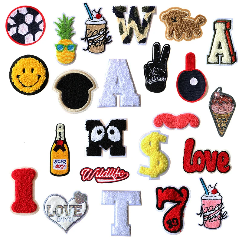 

Towel embroidery Cute little icon Embroidered Iron on Patches for Clothing DIY Stripes Clothes Patchwork Stickers Custom Badges