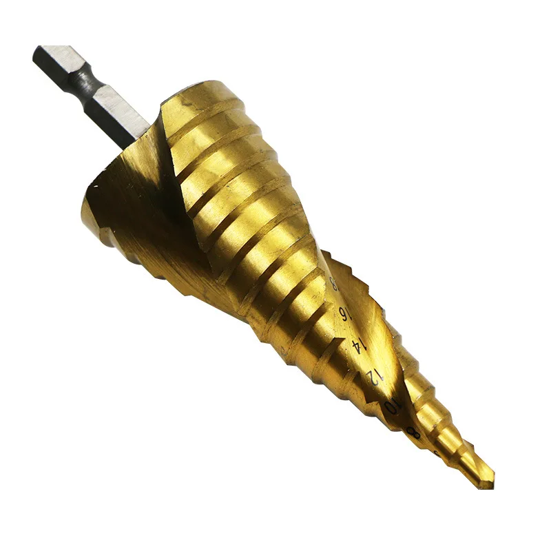 

4-32mm HSS Spiral Grooved Center Ladder Drill Bit Titanium Coated Step Cone Drill Bit Hex Core Drill Bits Mini Drill Accessories