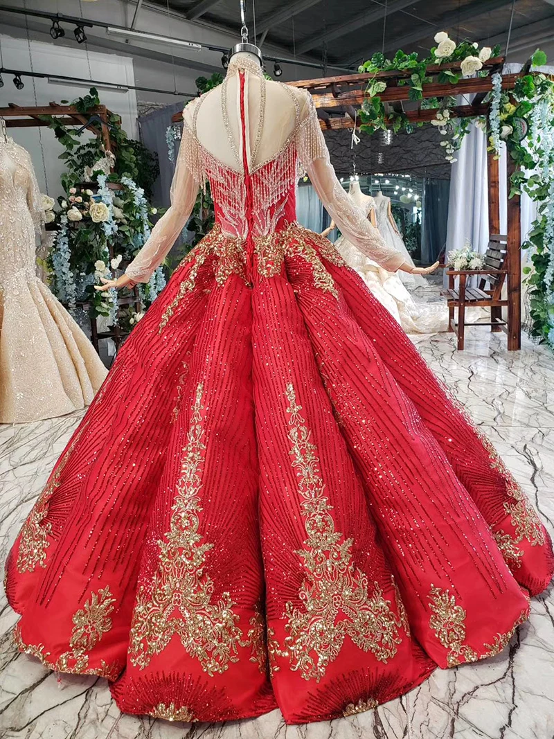 HTL793 красное бальное платье Бальные платья с высоким вырезом и длинными рукавами длиной до пола, милое 16 платье для танцев vestidos de 15 agnos