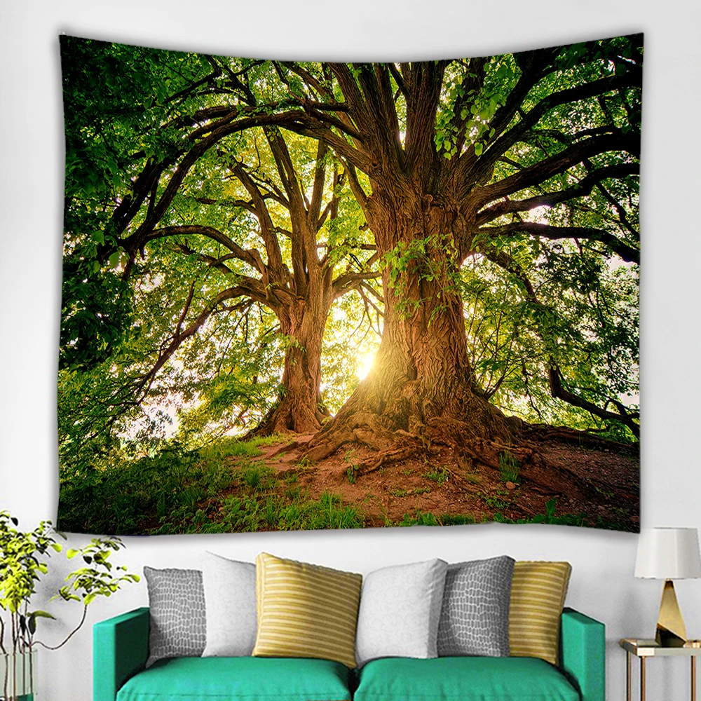 Красивый большой настенный гобелен с принтом природного леса недорогой богемный