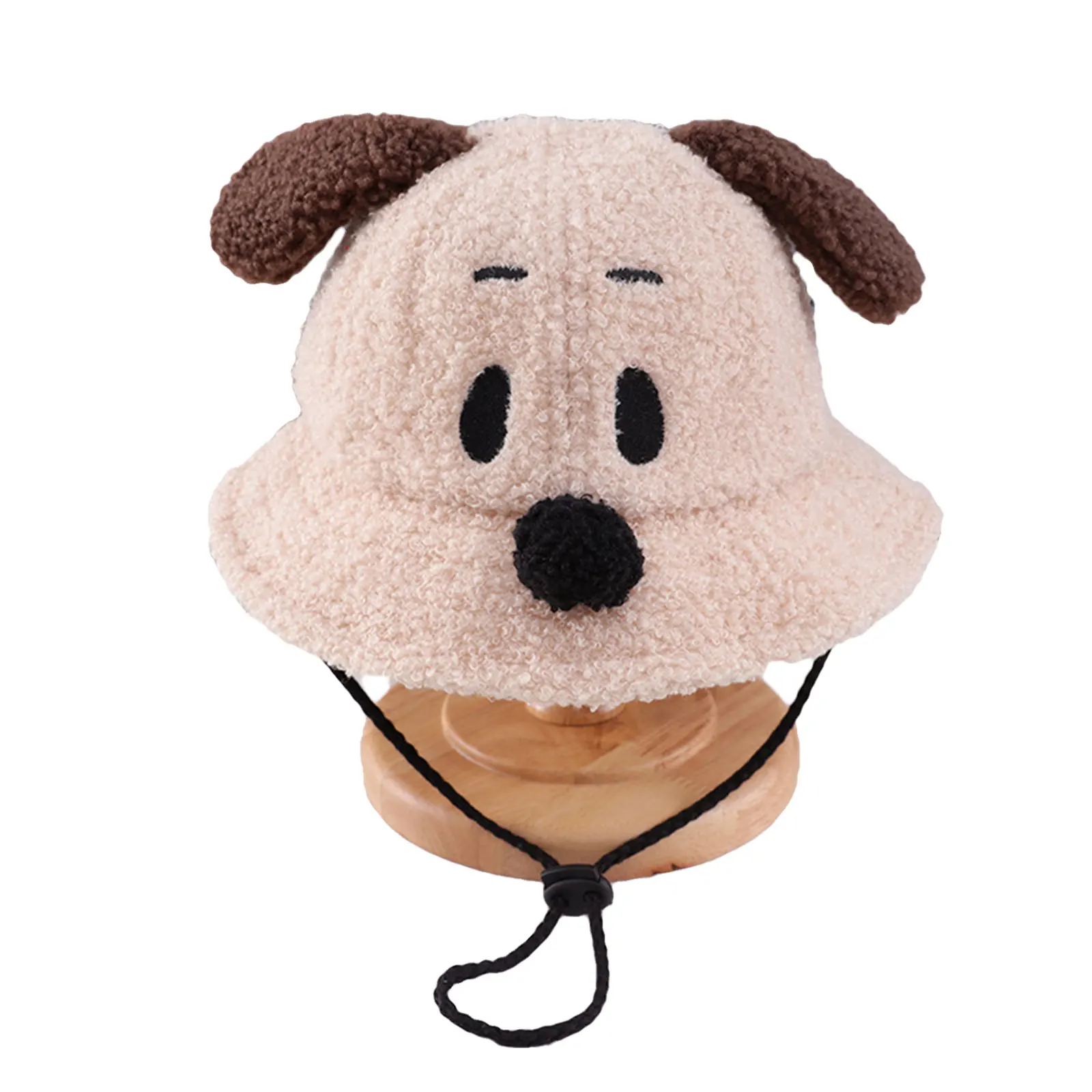 

BY Child Dog Hat, Cartoon Velvet Cap, Boy Girl Animal Casual Spring Fall Windproof Wide Brim Lace-up Hat