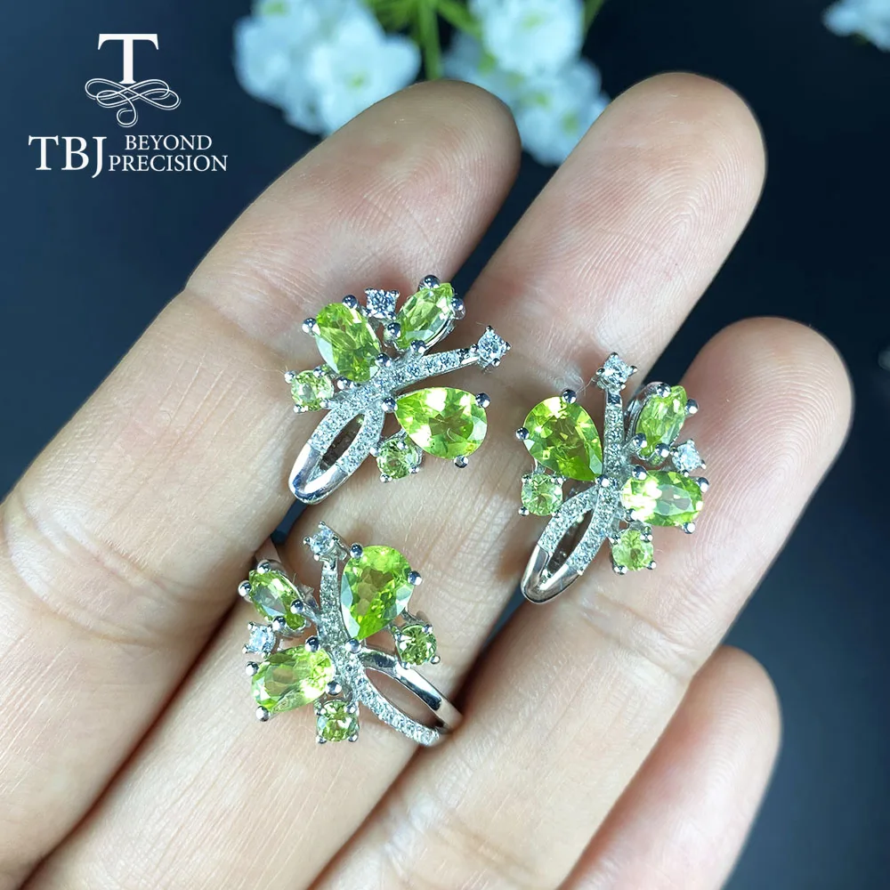 Ювелирные изделия из перидота TBJ кольцо и сережки драгоценных камней 925 пробы 5 5ct