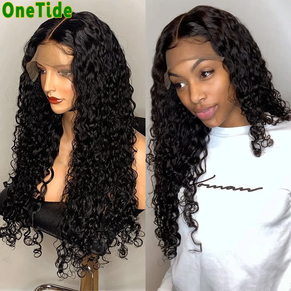 ONETIDE Brazilian 30 Inch Afro kinky Curly Lace Front Wig Curly Human Hair Wigs T Part Lace Front Wig 4X4 Frontal Closure Wig