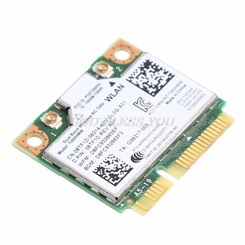 

876M Dual Band 2.4+5G Bluetooth V4.0 Wifi Wireless Mini PCI-Express Card For Intel 7260 AC For DELL 7260HMW CN-08TF1D