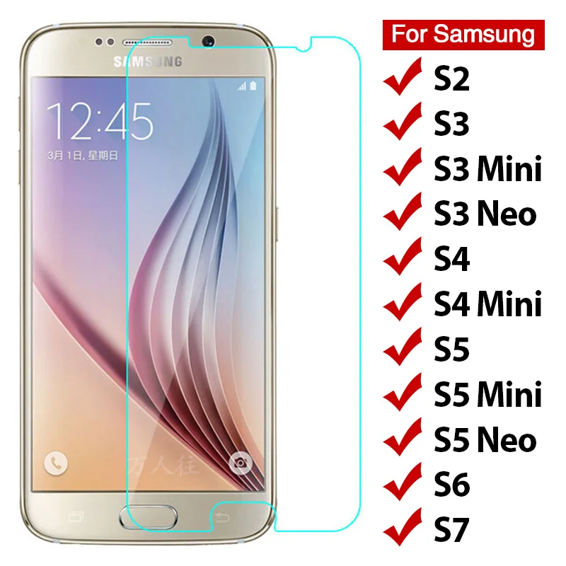 

2pcs 9H HD Screen Protector for Samsung Galaxy S7 S6 S5 S4 Mini Toughed Hard Tempered Glass Protective Glass On Galaxy S3 Neo S2
