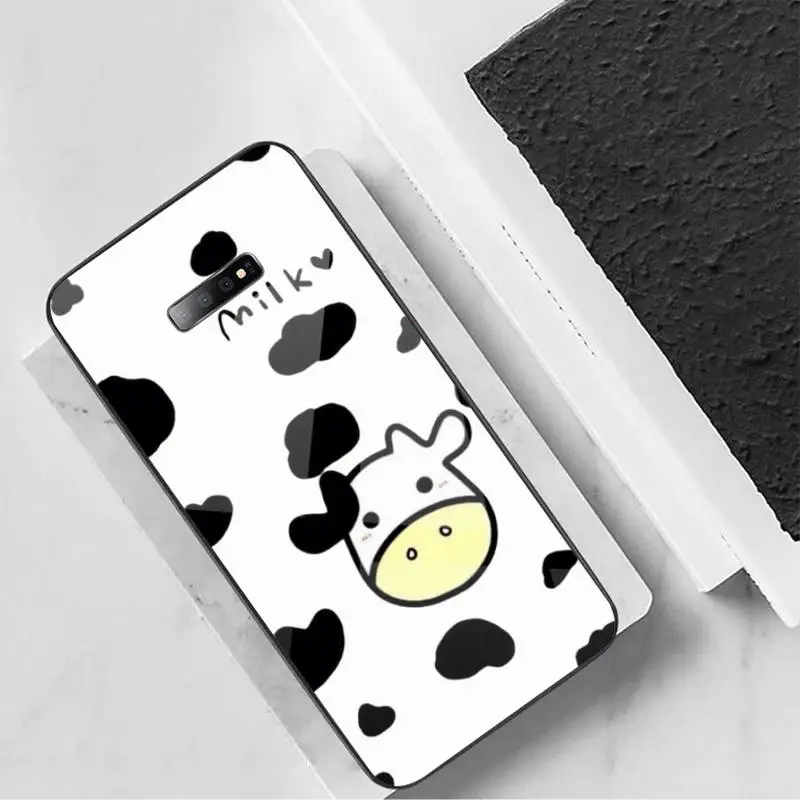 

Cute Cow print Milk animal Phone Case Tempered glass For Samsung S6 S7 edge S8 S9 S10 e plus note8 9 10 pro