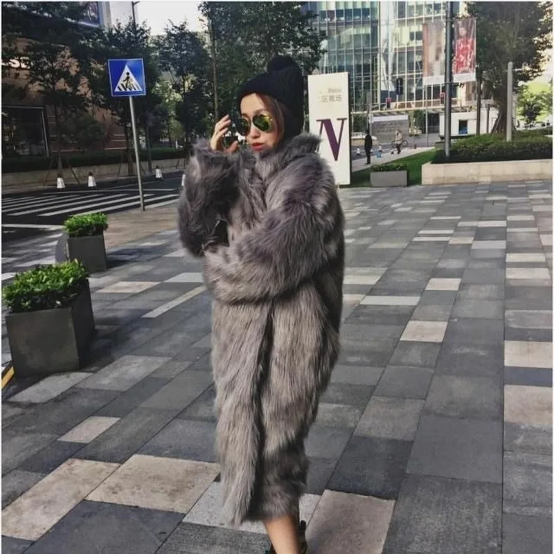 

Women Winter Solid Fluffy Faux Fox Fur Coats Ladies Thick Warm Fake Furry Jackets Female Chunky Loose Long Overcoat 2020 Fashion