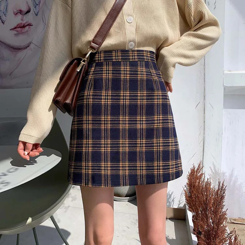 

Spring Womens High Waist Plaid Skirts Harajuku Kawaii A-Line Mini Skirt Korean Streetwear Fashion Pleated Mujer Moda 2021 Faldas