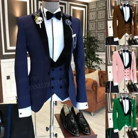2021 latest fashion men wedding suit 3 pieces slim fit formal business suits for men stage dinner tuxedo blazer vest with pants