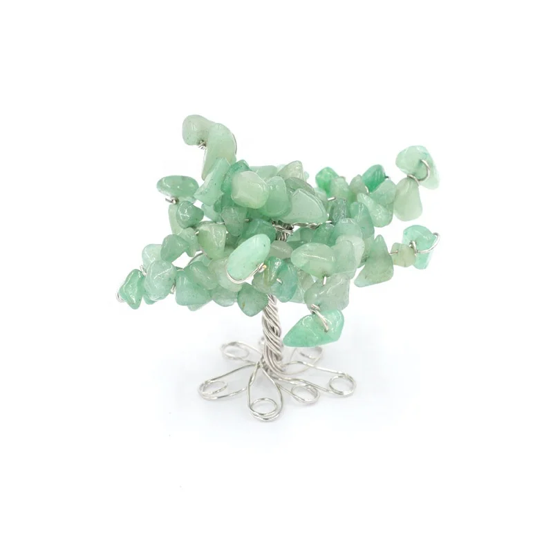 

FYSL Silver Plated Wire Wrap Tree of Life Green Aventurine Pendant Rose Pink Quartz Plant Jewelry