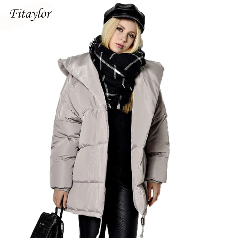 Fitaylor, новинка, зимние женские парки, нерегулярные, свободный крой, Снежная куртка с капюшоном размера плюс, 90% белый утиный пух, пальто для беременных