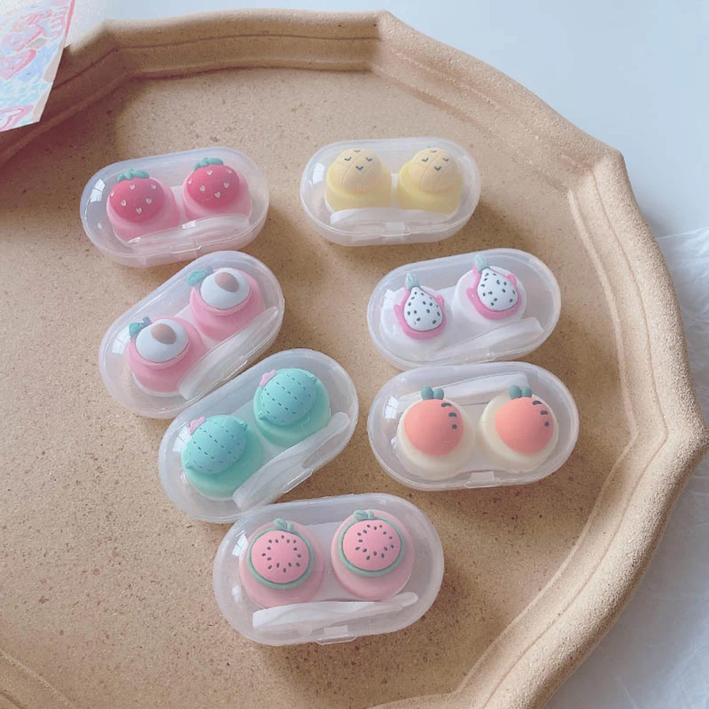 

Women Color Contact Lenses Case Cute Strawberry Carrot Watermelon Peach Cactus Pineapple Dragon Fruit Style Contact Lens Cases