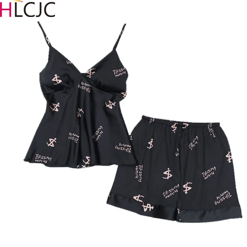 Пижамный комплект для сна сексуальная сатиновая Пижама женская летняя модная с