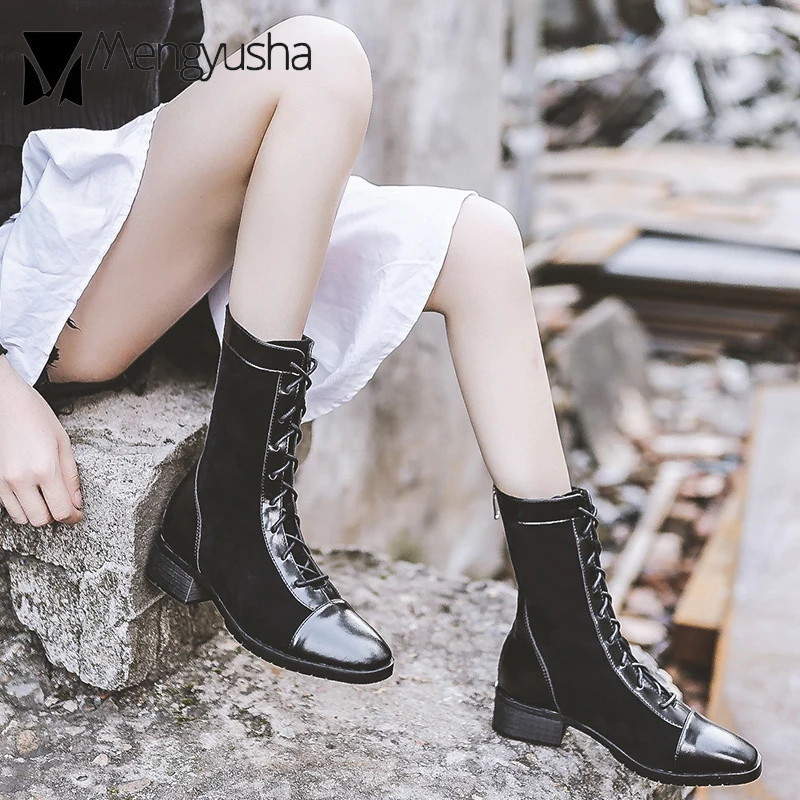 Женские мотоциклетные ботинки со шнуровкой до середины икры из искусственной