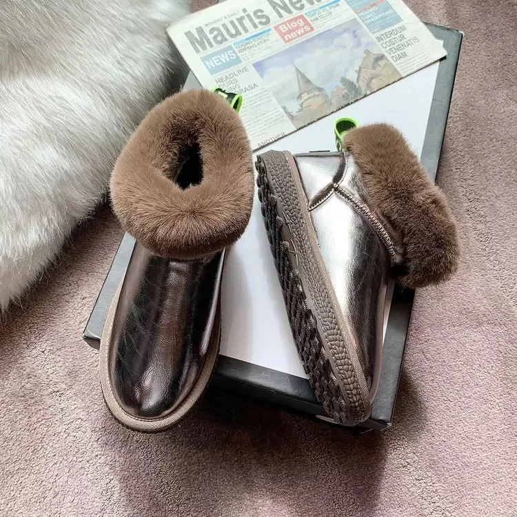 

New Women's Waterproof Snow Boots Winter Thicken Plush Warm Ankle Boots Woman Comfortable Flat Cotton Shoes Zapatos De Mujer
