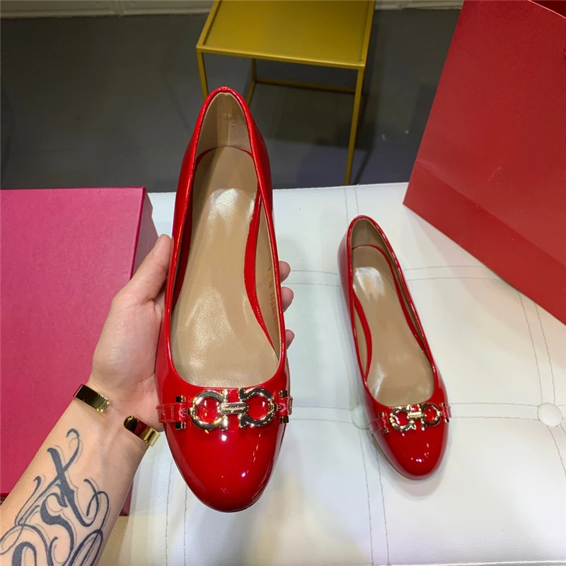 

2021 Women's Low Heel Stiletto Heel Patent Leather Metallic Pumps Mary Jane High Heels