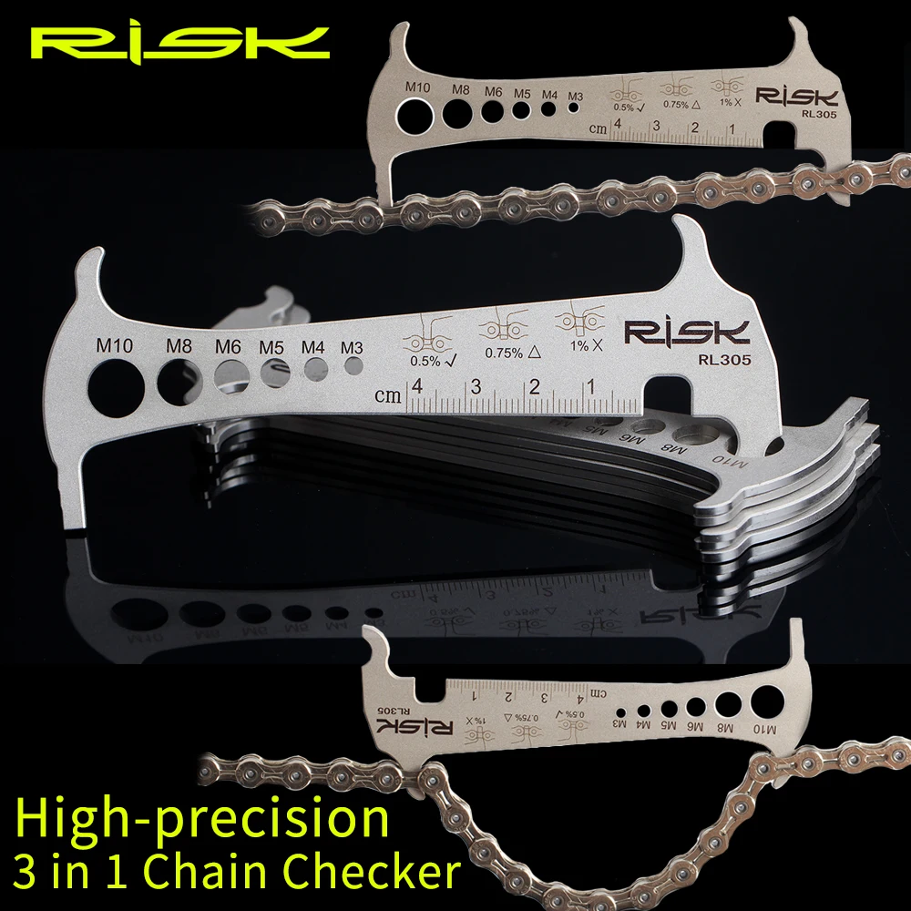 Risk RL305 3 in 1 Bike Bicycle Chain Checker Wear Indicator Chain Hook Bolt Measurement For 8 9 10 11 Speeds Stainless Steel images - 6