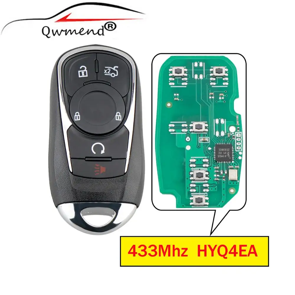 

QWMEND 5 Buttons Smart Remote Car Key Promixity 433Mhz for Buick LaCrosse 2017 2018 2019 HYQ4EA Keyless Go for Buick Key