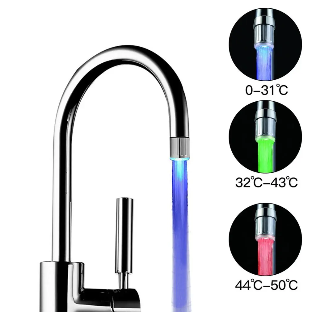 

Kitchen LED Luminous Color-changing Temperature Control Faucet Bathroom Thermostat 3-color Water-powered Faucet Tools