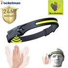 Водонепроницаемый налобный фонарь с датчиком движения, светодиодный головной фонарь COB, зарядка через USB, рабочий светильник со встроенным аккумулятором