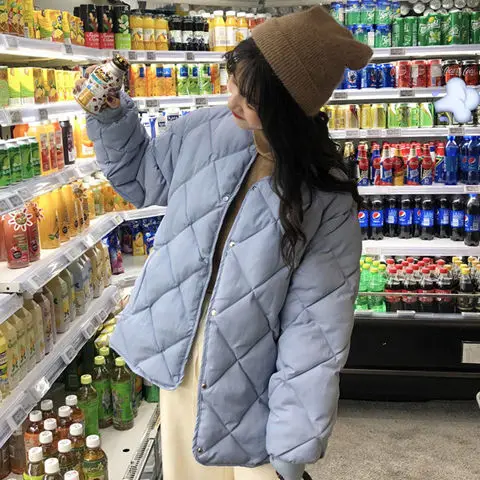 

Women Padded 2020 Casual Loose Candy Color Thick Warm Cotton Coat Winter Women Long Sleeve Round Neck Bread Clothes Wholesale