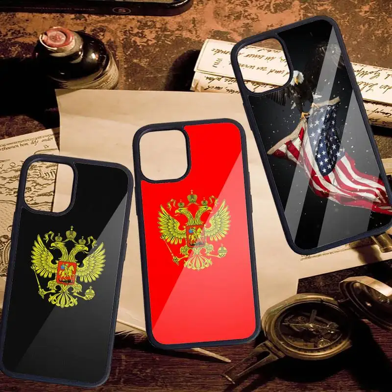 

Russia Flag national emblem Phone Case PC for iPhone 11 12 pro XS MAX 8 7 6 6S Plus X 5S SE 2020 XR