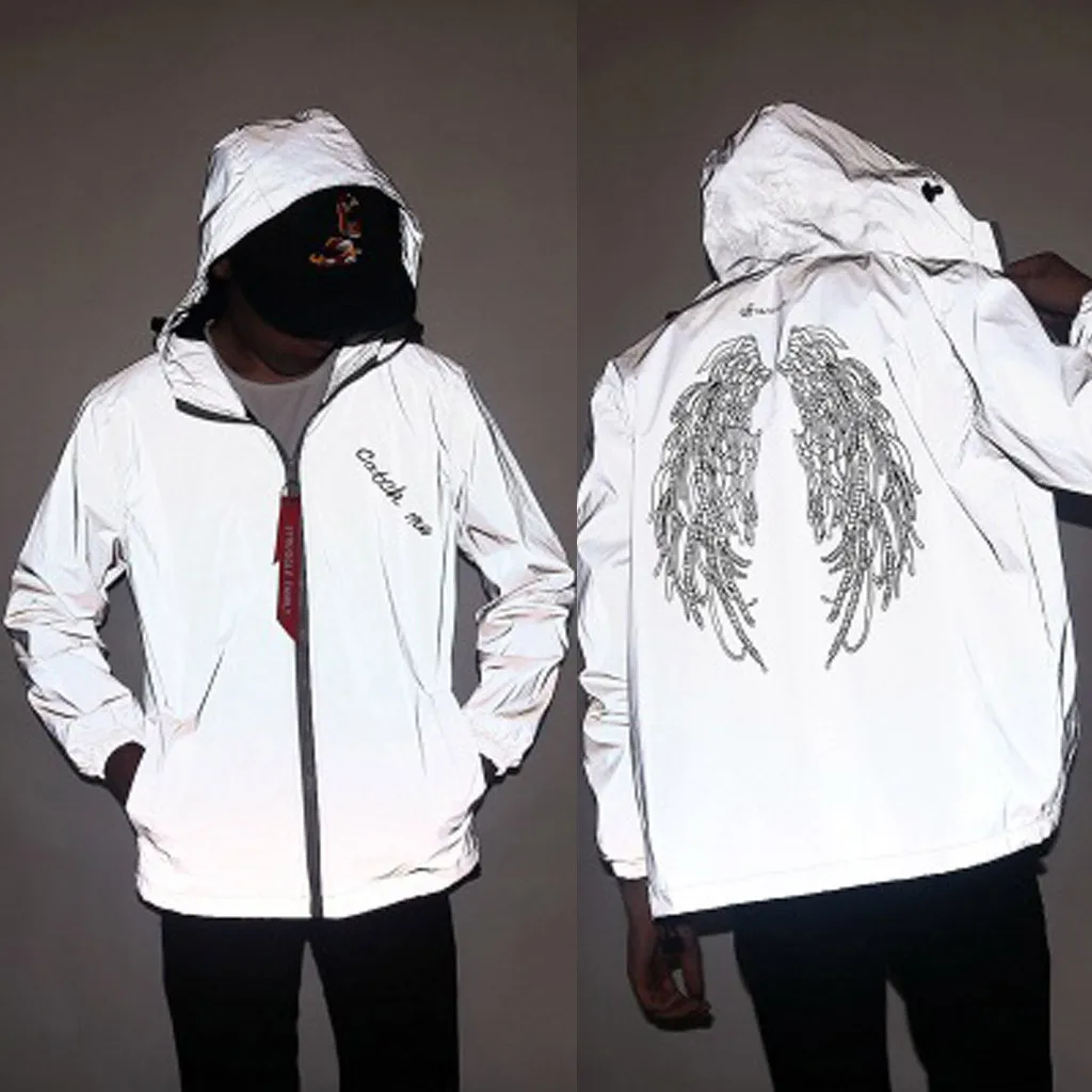

New full reflective jacket men / women harajuku windbreaker jackets hooded hip-hop streetwear night shiny zipper coats Plus Size