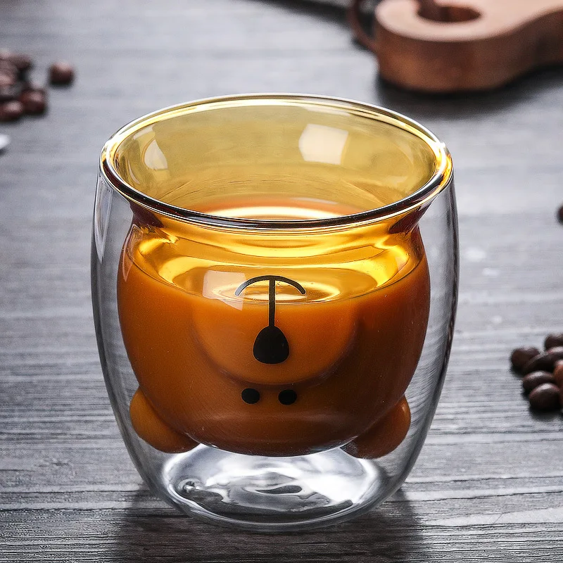 

Creative Cute Bear Double-layer Coffee Mug Double Glass Cup Carton Animal Milk Glass Lady Cute Gift Christmas gift